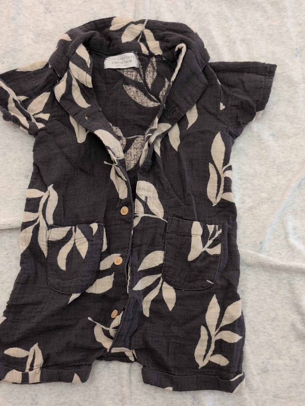 Primark Black Romper with Cream Leaf Print
